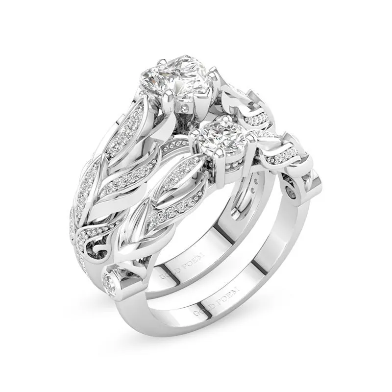 Angel Wing Wedding Sets For Women In Unique Style 14K White Gold