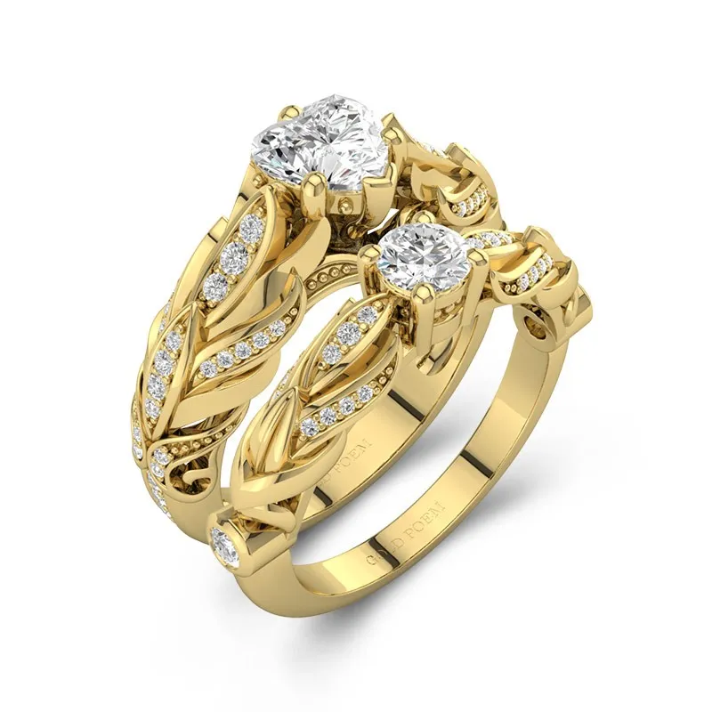Yellow Gold Angel Wing Wedding Sets For Women In Unique Style 14K Yellow Gold