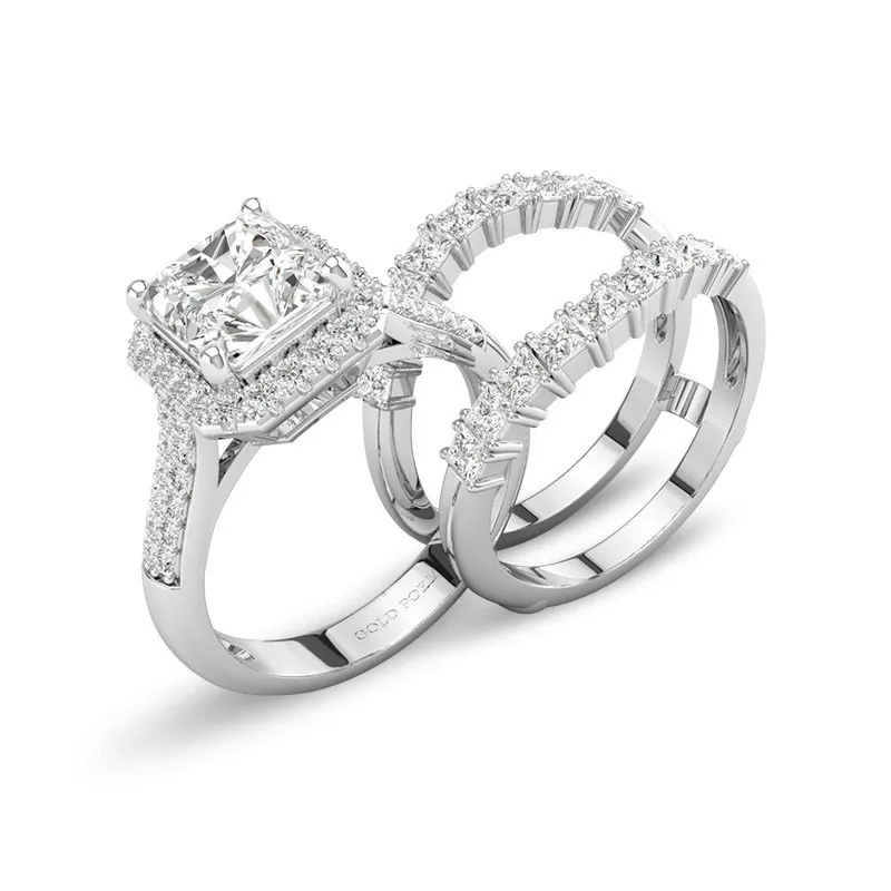 Halo Engagement Rings With Enhancer Wedding Set 14K White Gold