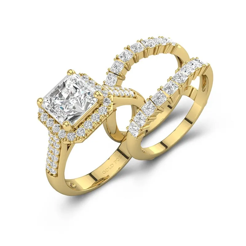 Yellow Gold Halo Engagement Rings With Enhancer Wedding Set 14K Yellow Gold