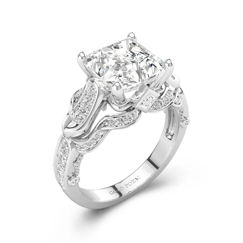 Unique Engagement Rings Glass Slipper And Ribbon 14K White Gold