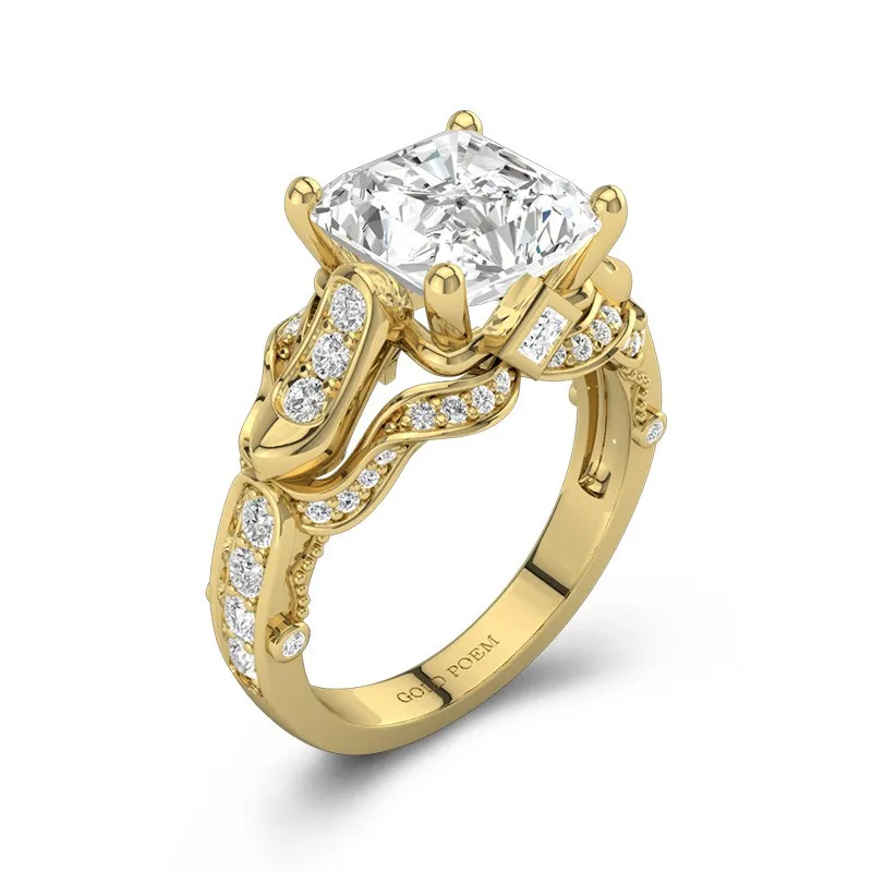 Unique Engagement Rings Glass Slipper And Ribbon 14K Yellow Gold