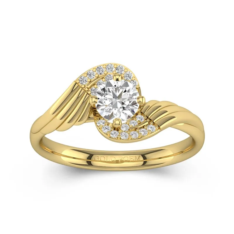 Art Deco Engagement Rings For Her Angel Wing Bypass Ring 14K Yellow Gold
