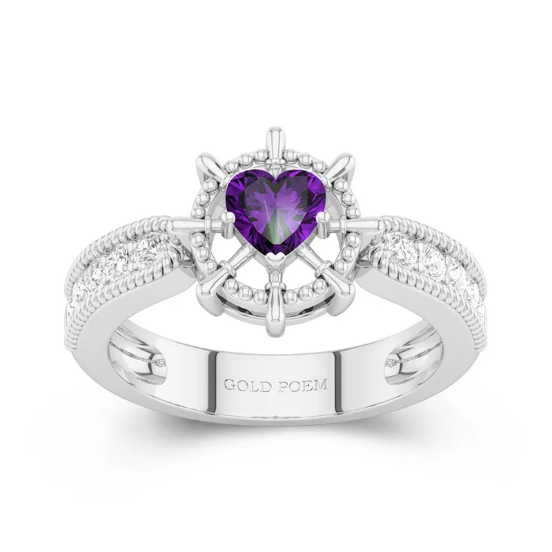 Unique Engagement Ring With Rudder In Heart Cut 14K White Gold