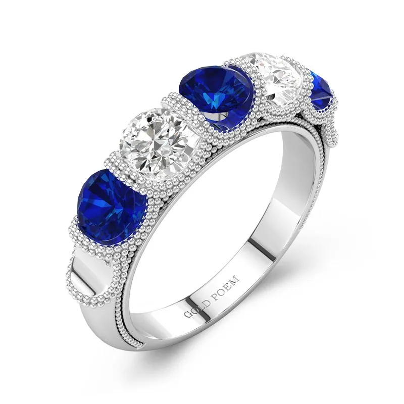 Wedding Bands For Women In Vintage Style Art Deco Half Eternity 14K White Gold