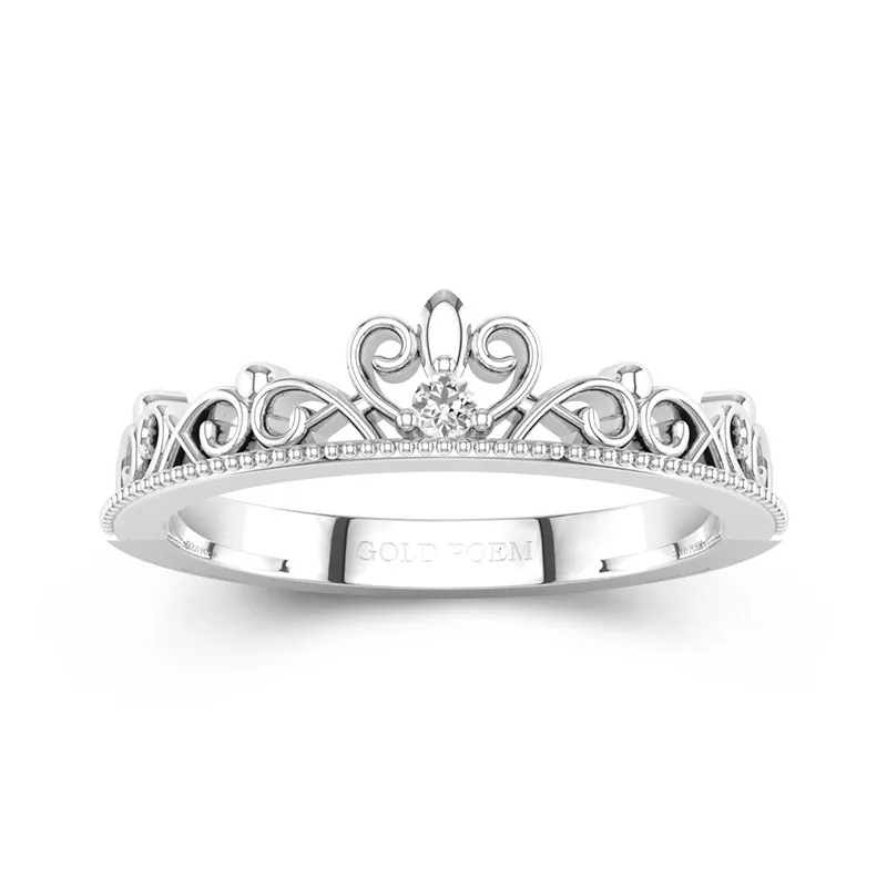 Crown Ring Wedding Bands For Women In Unique Style Filigree Rings 14K White Gold