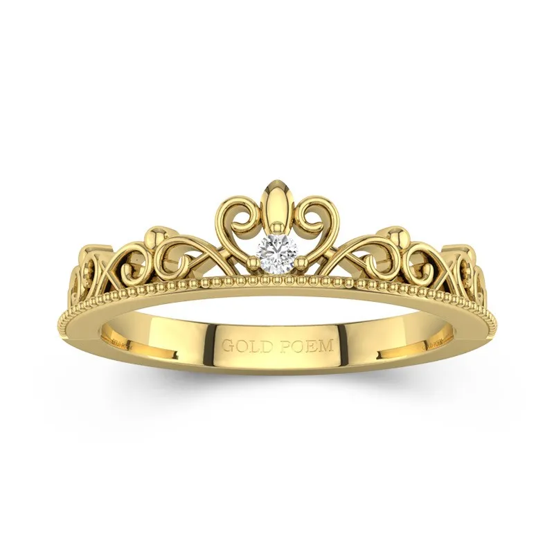 Crown Ring Wedding Bands For Women In Unique Style Filigree Rings 14K Yellow Gold
