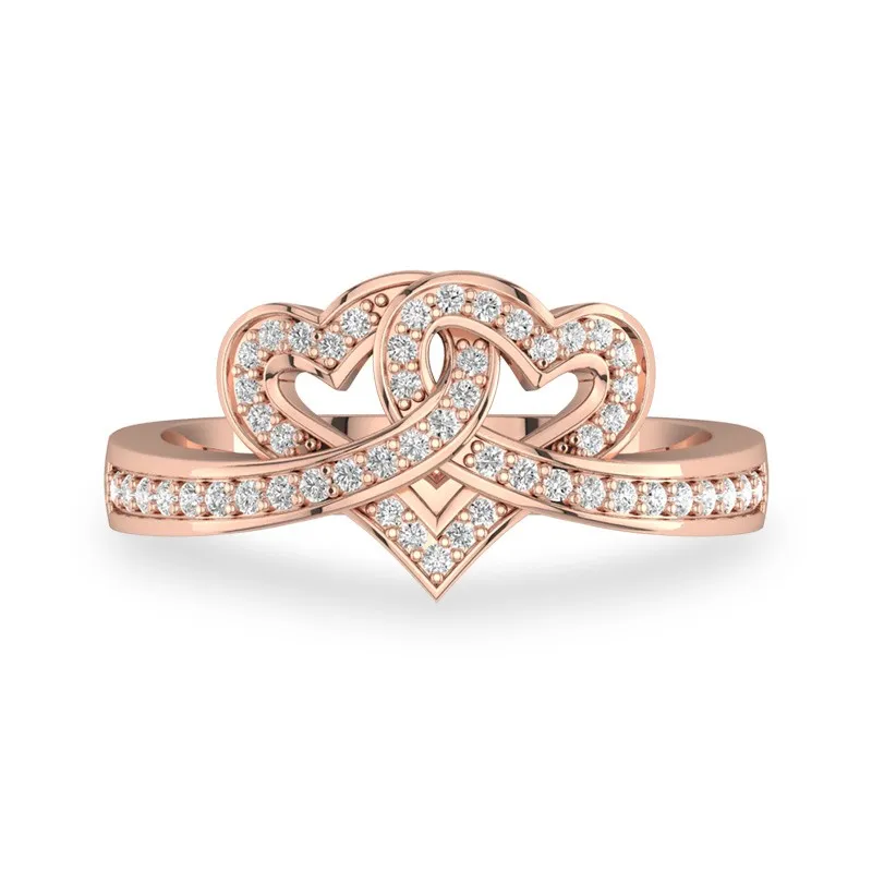 Heart Shaped Engagement Ring With Entwined Heart 14K Rose Gold