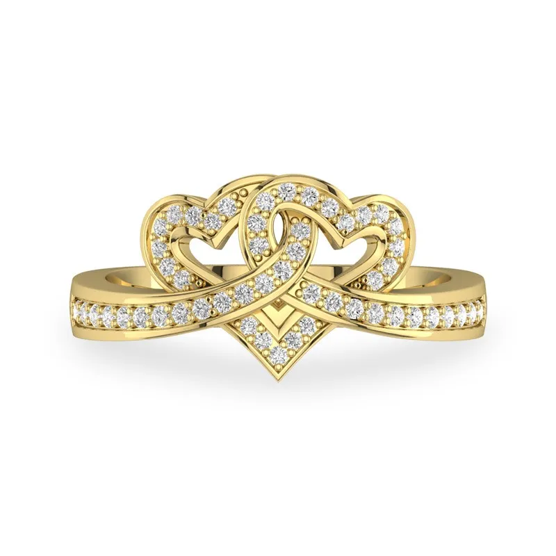 Heart Shaped Engagement Ring With Entwined Heart 14K Yellow Gold