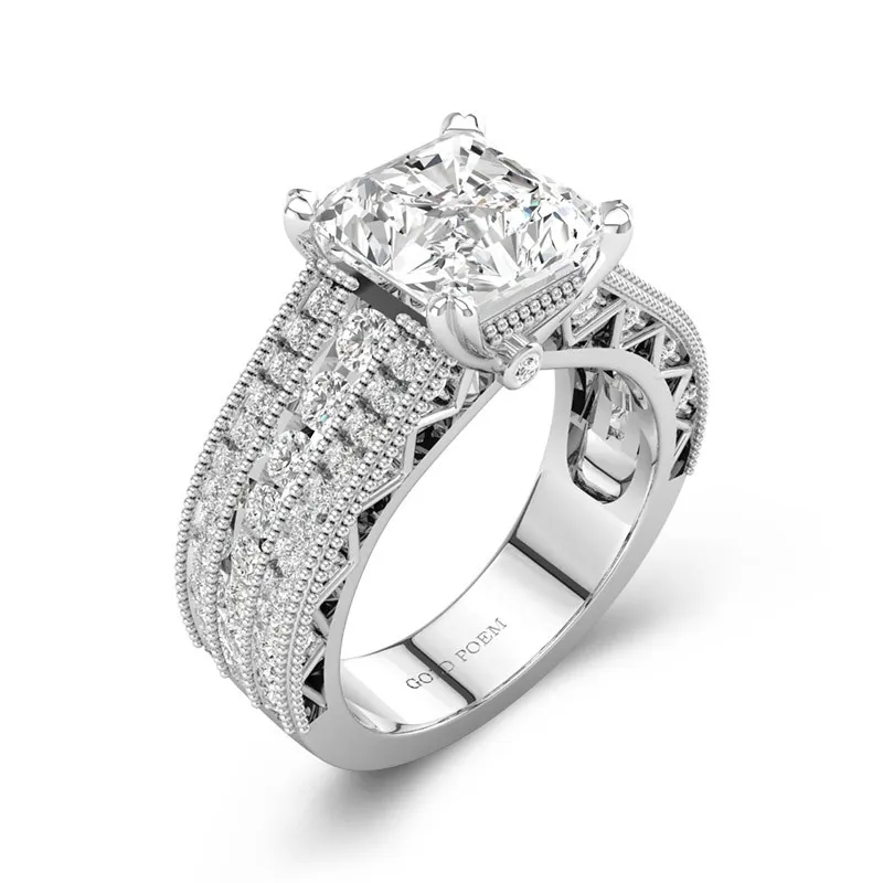 Vintage Engagement Rings With Beaded In Filigree 14K White Gold