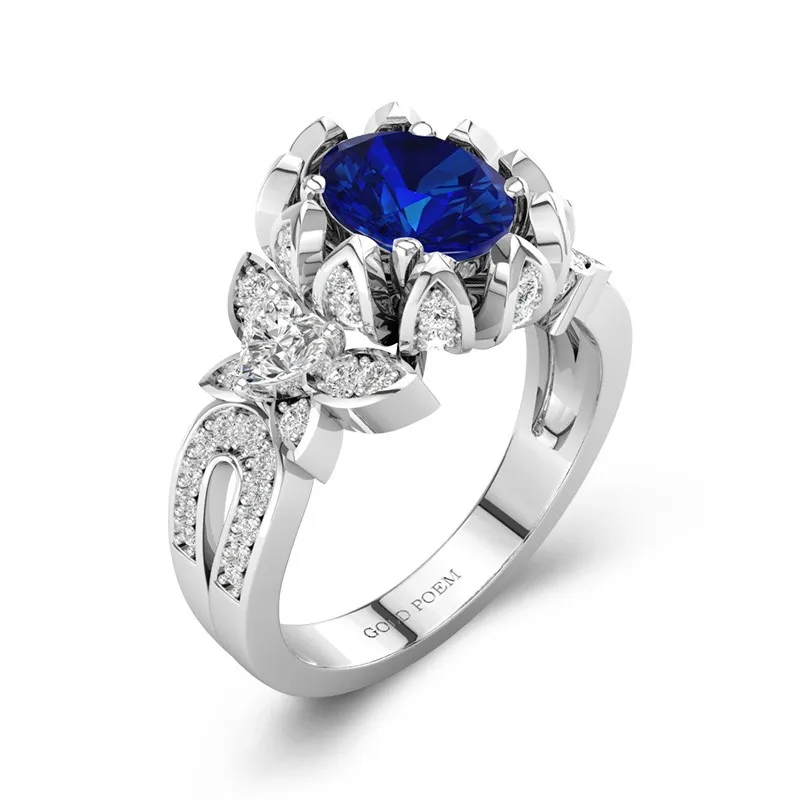 Art Deco Engagement Rings With Flower And Butterfly 14K White Gold