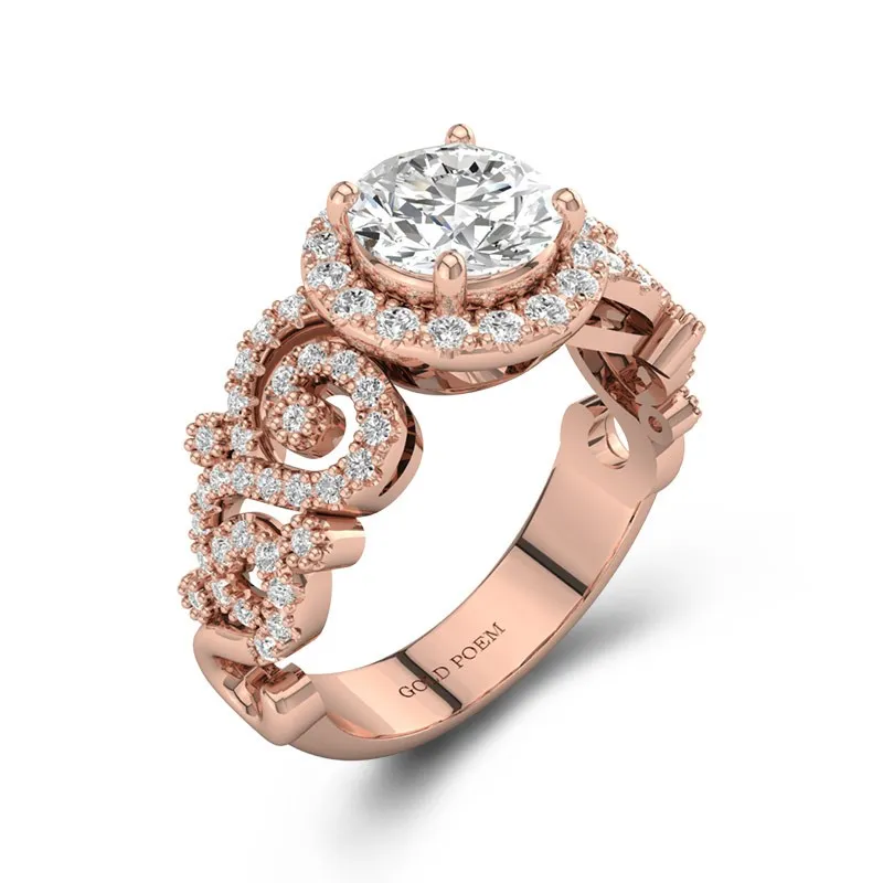 Halo Engagement Rings Filigree Unique Engagement Rings 14K Rose Gold