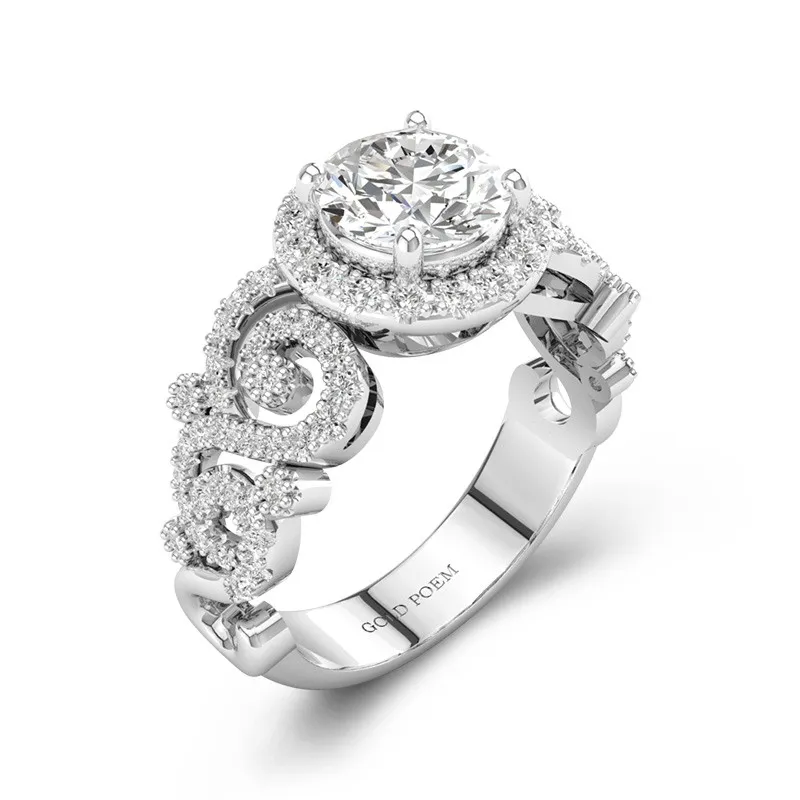 Halo Engagement Rings Filigree Unique Engagement Rings 14K White Gold