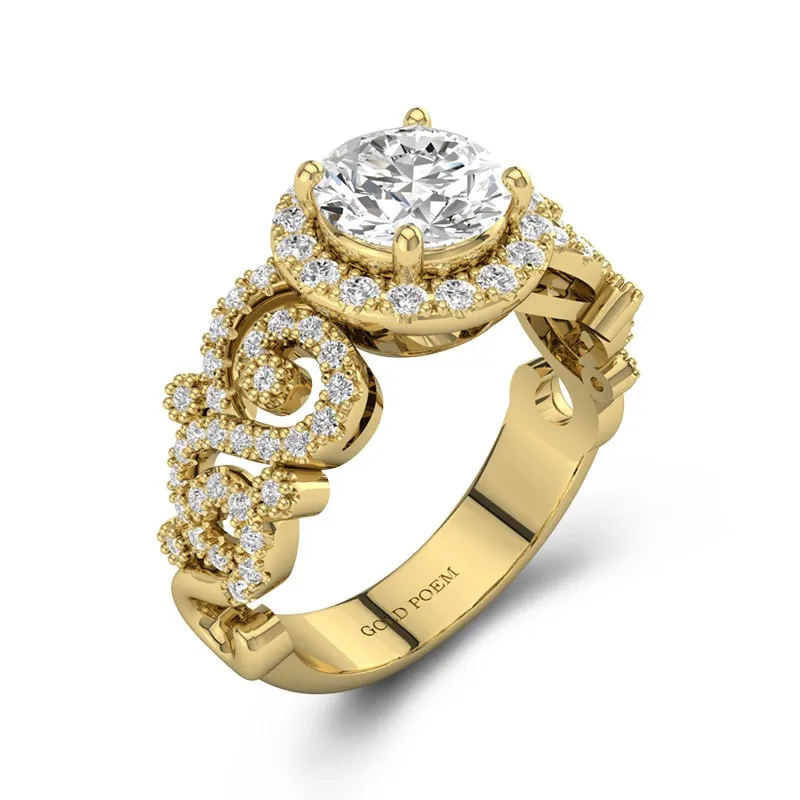 Halo Engagement Rings Filigree Unique Engagement Rings 14K Yellow Gold