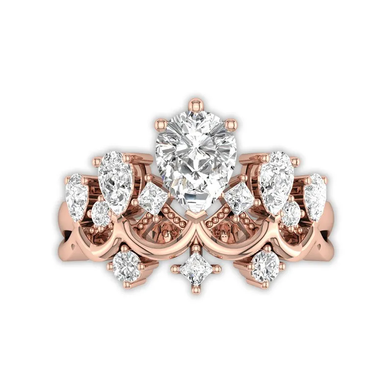 Pear Shaped Engagement Ring In Crown Shape For Women 14K Rose Gold