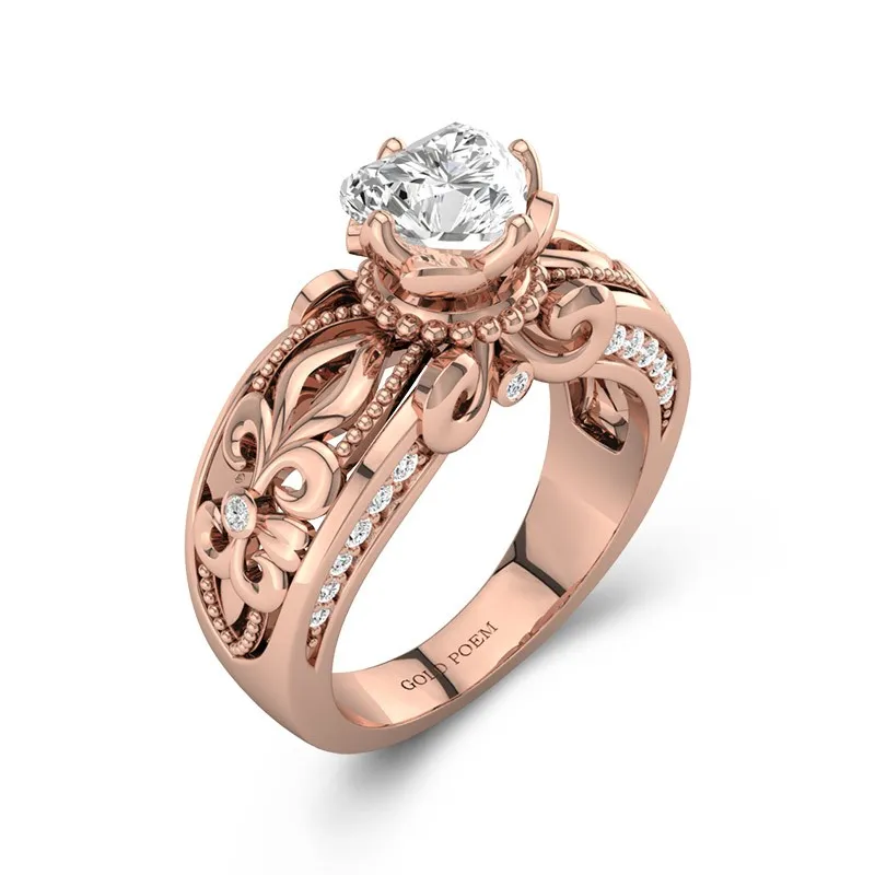 Art Deco Engagement Rings Fleur De Lis Flower Unique Ring 14K Rose Gold