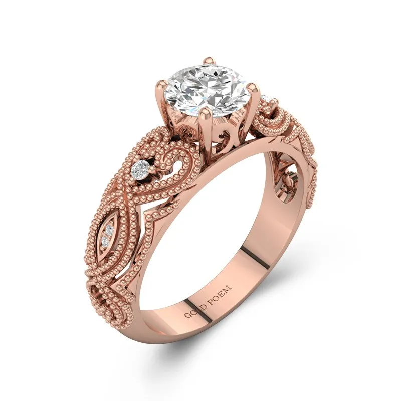 Vintage Engagement Rings For Her Heart Shaped 14K Rose Gold