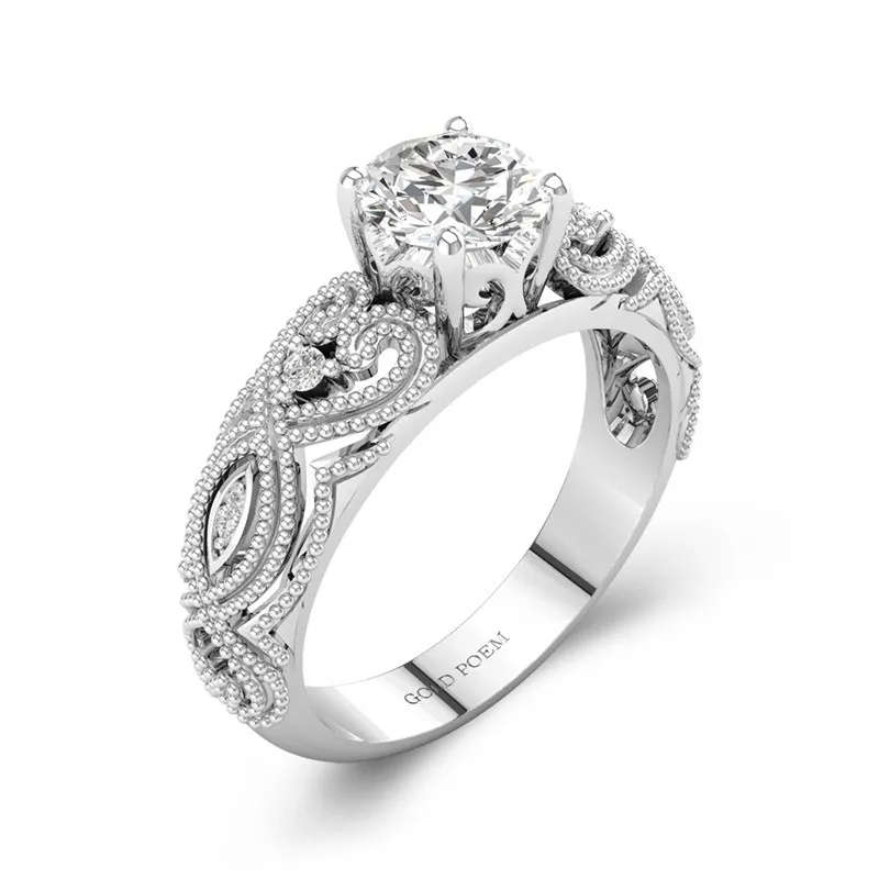 Vintage Engagement Rings For Her Heart Shaped 14K White Gold