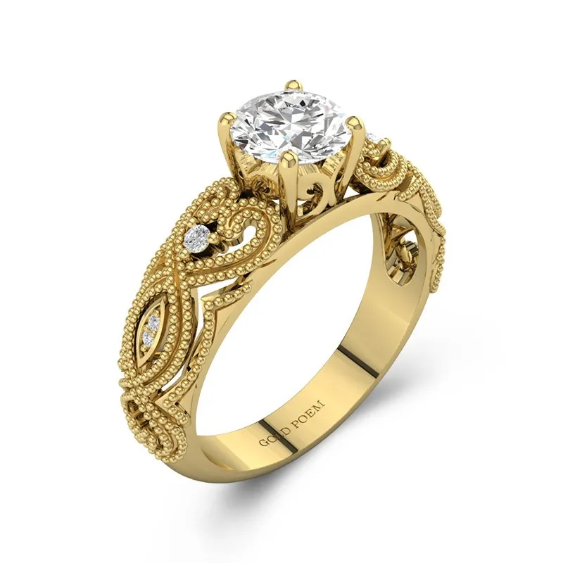 Vintage Engagement Rings For Her Heart Shaped 14K Yellow Gold