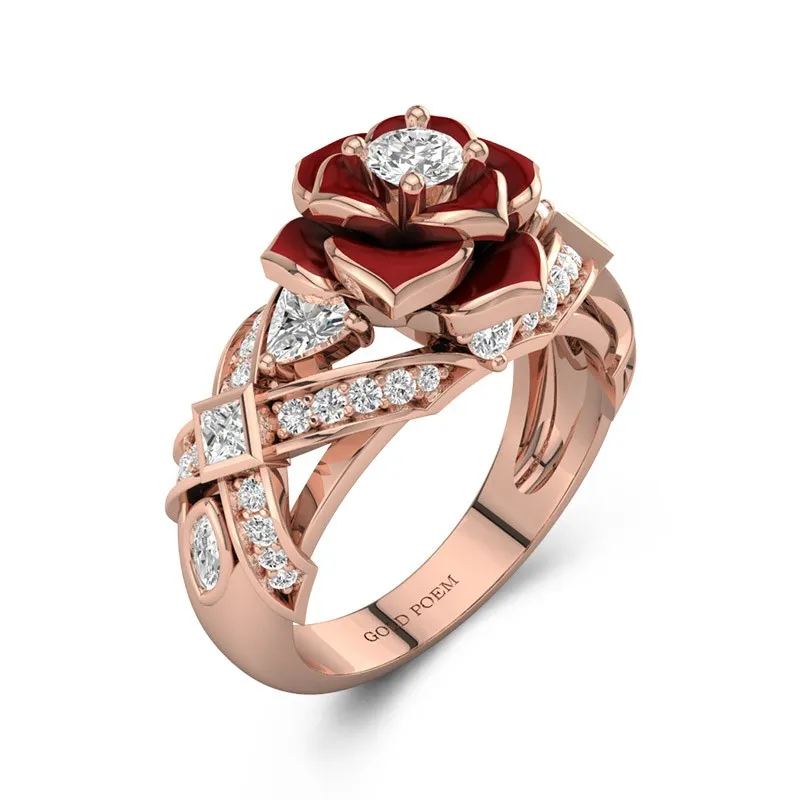 Rose Engagement Ring Flower In Unique Style 14K Rose Gold