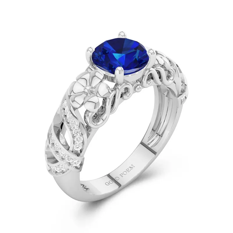 Flower Engagement Ring With Butterfly Filigree Ring 14K White Gold