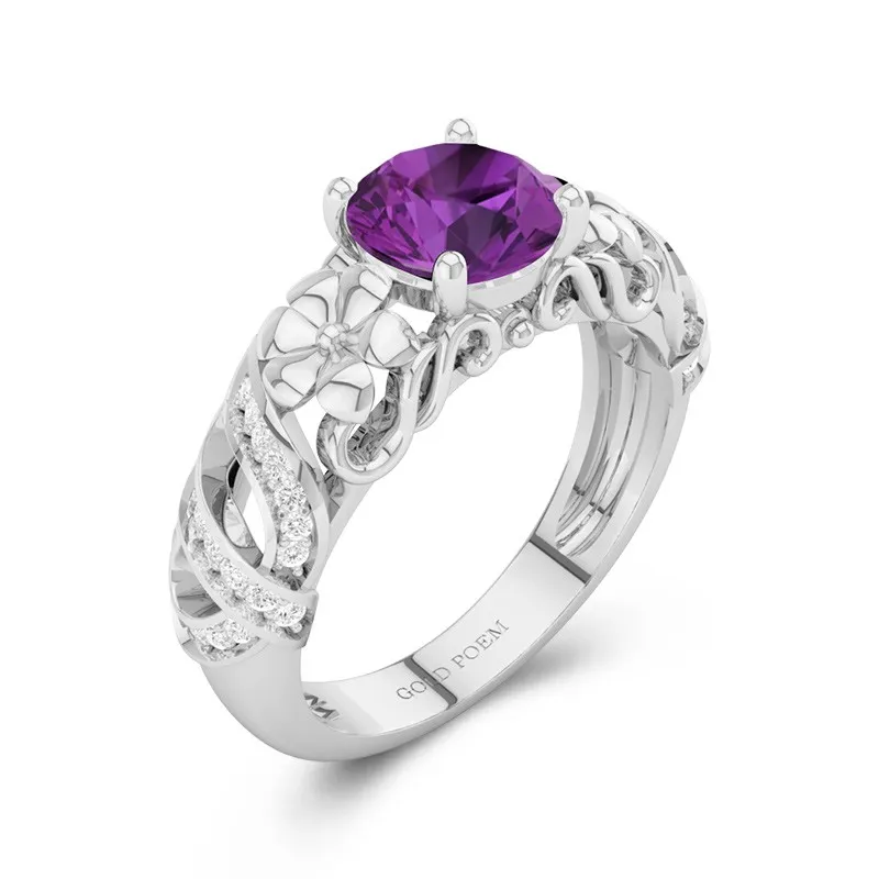 Flower Engagement Ring With Butterfly Filigree Ring 14K White Gold