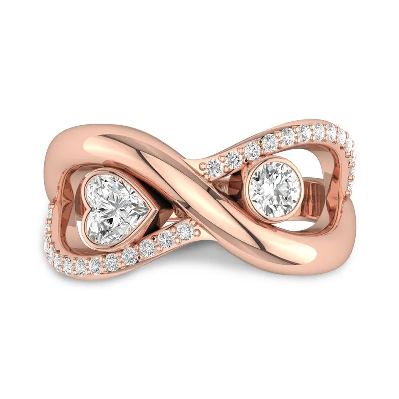 Promise Rings For Women With Two Heart And Infinity 14K Rose Gold