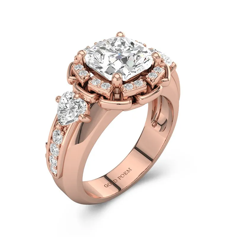 Cushion Cut Engagement Rings In Halo Style Chain Ring 14K Rose Gold