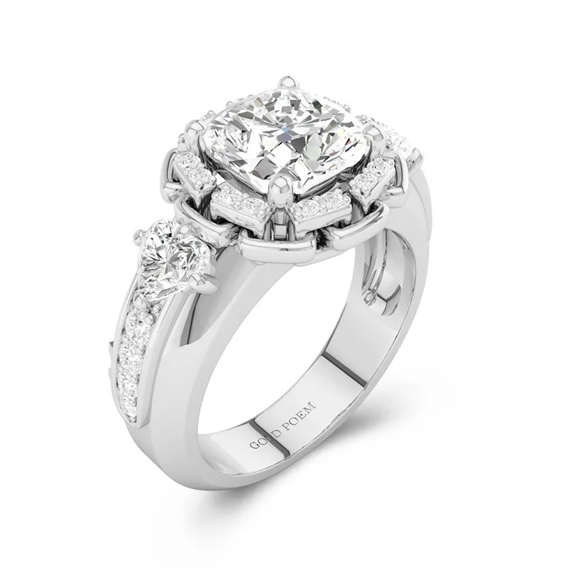 Cushion Cut Engagement Rings In Halo Style Chain Ring 14K White Gold