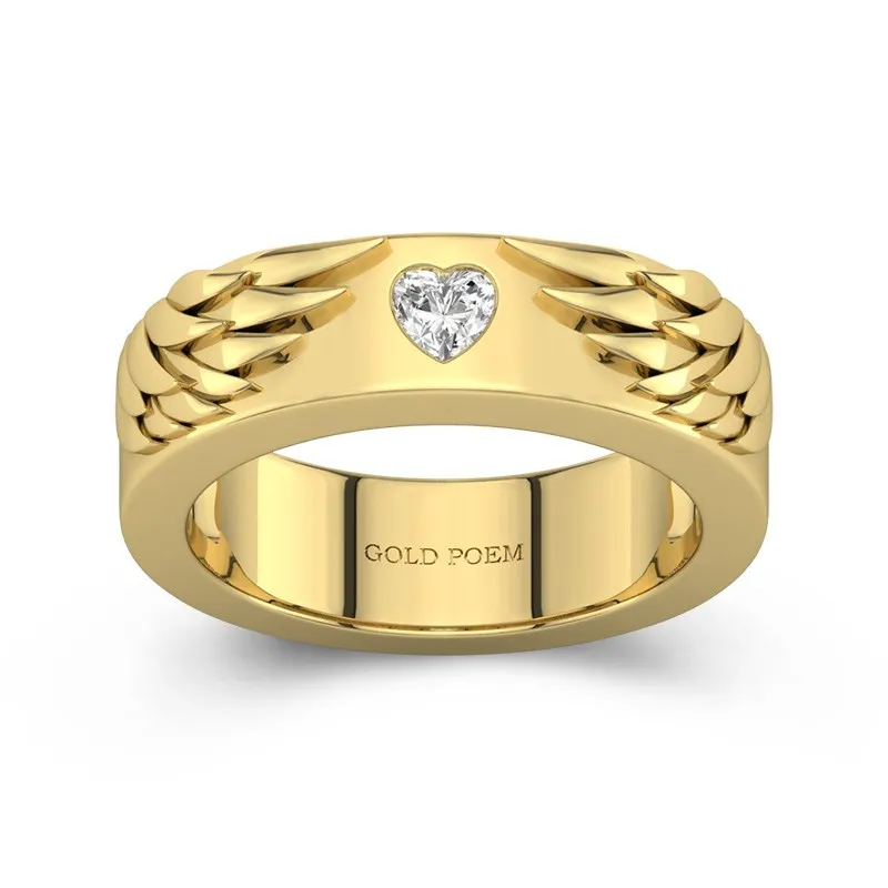 Matching Wedding Bands For Her With Angel Wing And Moissanite 14K Yellow Gold