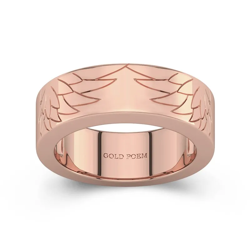 Matching Wedding Bands For Him With Angel Wing Unique Style 14K Rose Gold
