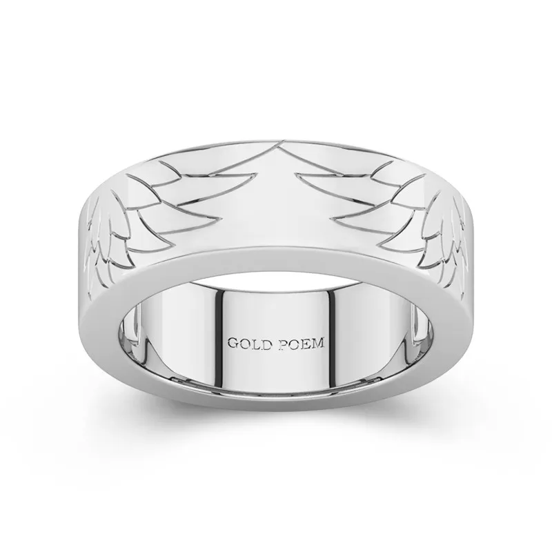 Matching Wedding Bands For Him With Angel Wing Unique Style 14K White Gold