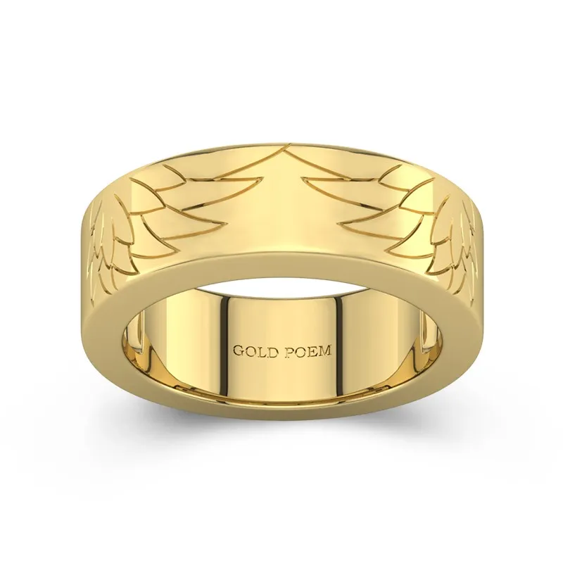 Matching Wedding Bands For Him With Angel Wing Unique Style 14K Yellow Gold