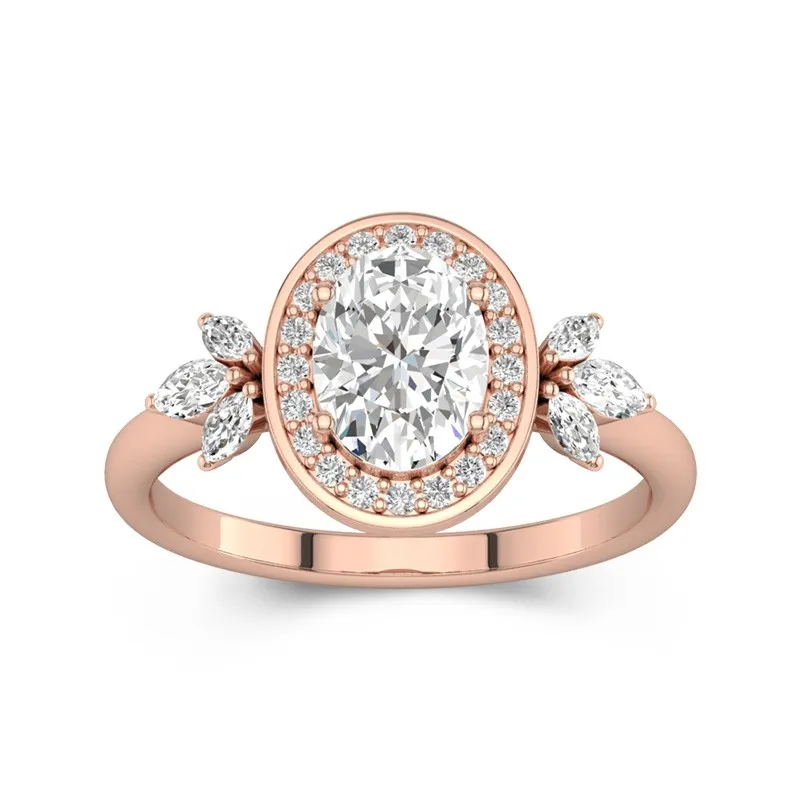 1.5 CT Oval Cut Halo Unique Engagement Ring 14K Rose Gold