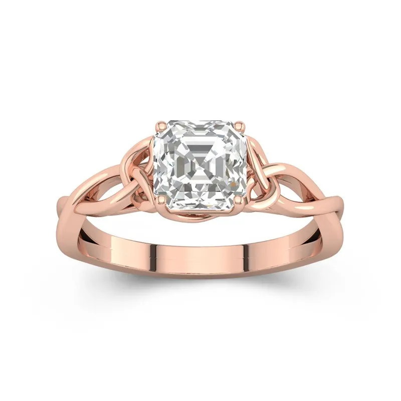 1.5 CT Asscher Cut Celtic Love Knot Solitaire Moissanite Engagement Ring 14K Rose Gold