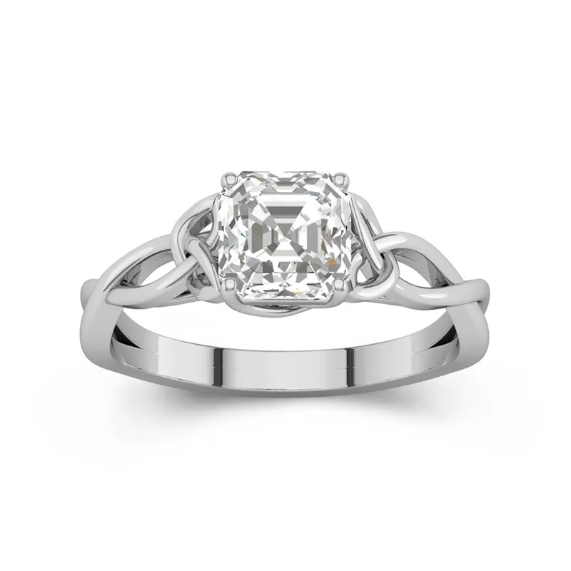1.5 CT Asscher Cut Celtic Love Knot Solitaire Moissanite Engagement Ring 14K White Gold