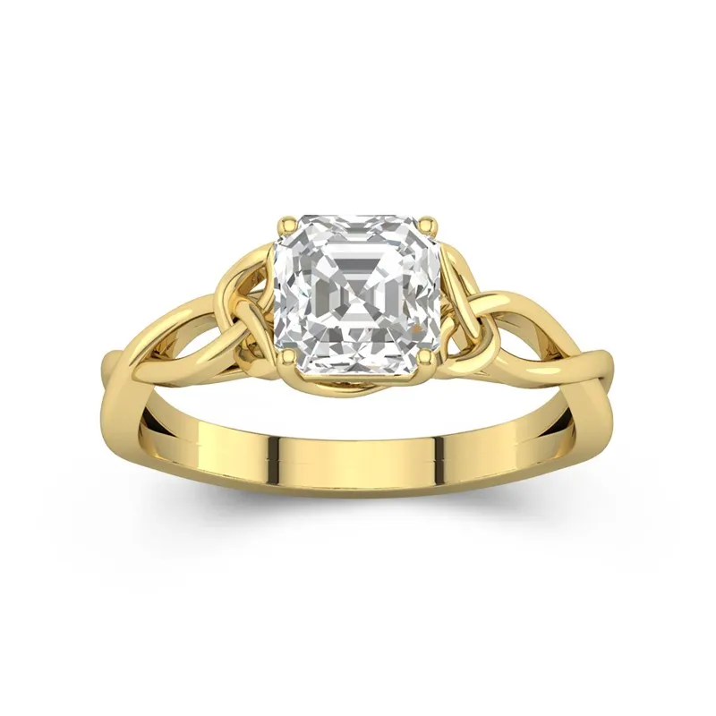 1.5 CT Asscher Cut Celtic Love Knot Solitaire Moissanite Engagement Ring 14K Yellow Gold