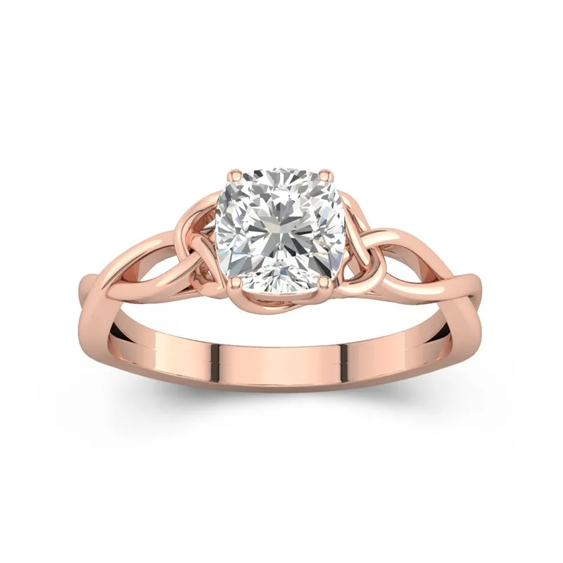 1.5 CT Cushion Cut Celtic Love Knot Solitaire Moissanite Engagement Ring 14K Rose Gold