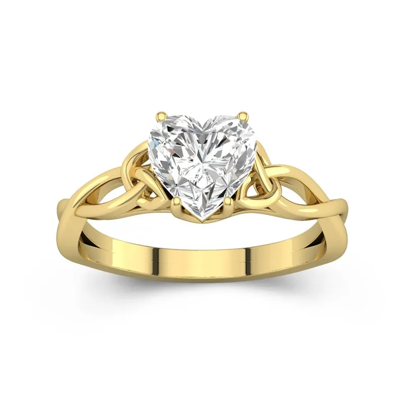 1.5 CT Heart Cut Celtic Love Knot Solitaire Moissanite Engagement Ring 14K Yellow Gold