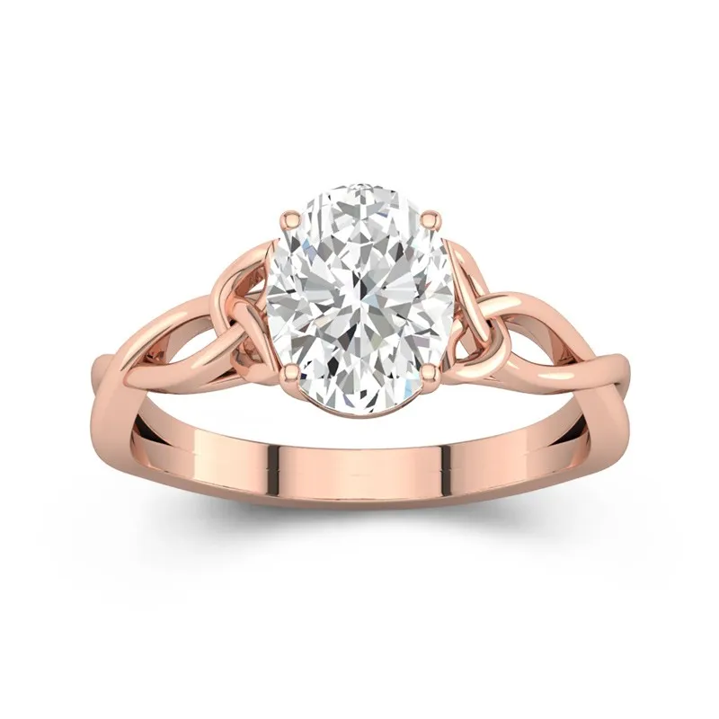 2 CT Oval Cut Celtic Love Knot Solitaire Moissanite Engagement Ring 14K Rose Gold