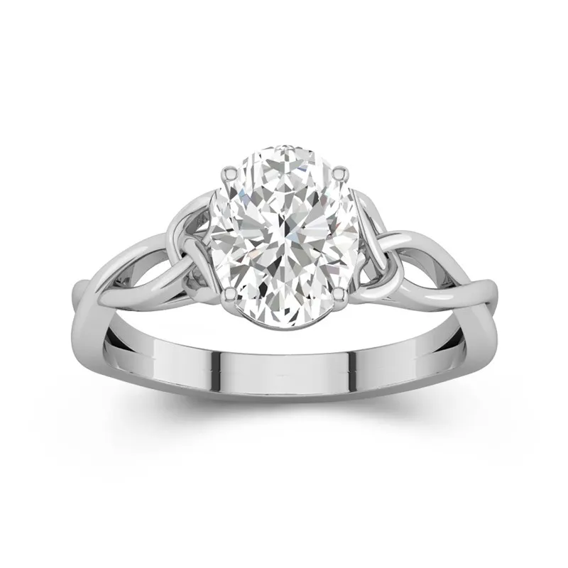2 CT Oval Cut Celtic Love Knot Solitaire Moissanite Engagement Ring 14K White Gold
