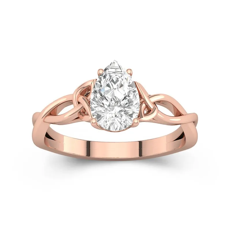 1.5 CT Pear Cut Celtic Love Knot Solitaire Moissanite Engagement Ring 14K Rose Gold