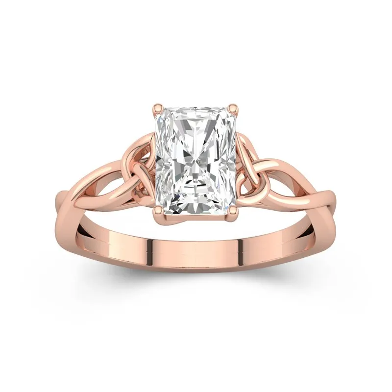 2 CT Radiant Cut Love Knot Celtic Solitaire Moissanite Engagement Ring 14K Rose Gold