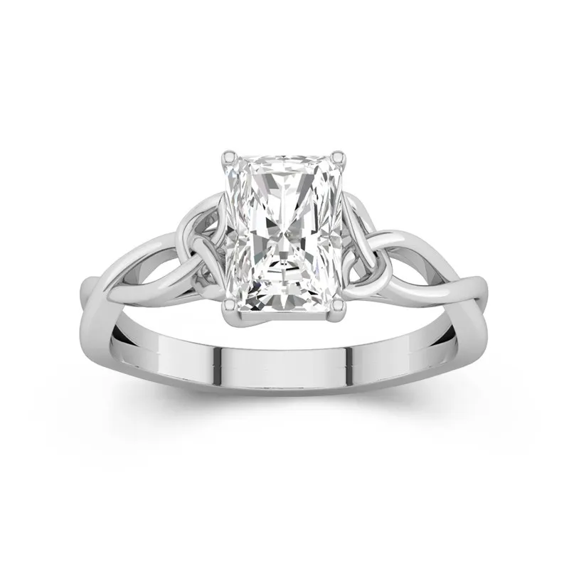 2 CT Radiant Cut Love Knot Celtic Solitaire Moissanite Engagement Ring 14K White Gold