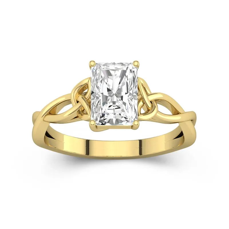 2 CT Radiant Cut Love Knot Celtic Solitaire Moissanite Engagement Ring 14K Yellow Gold