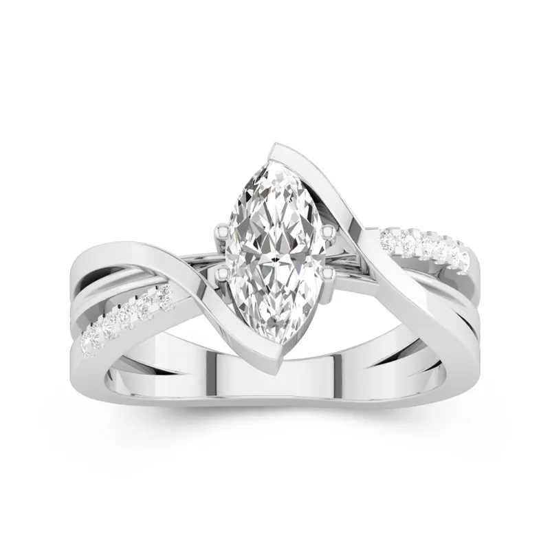 1 CT Marquise Cut Bypass Split Shank Engagement Ring 14K White Gold