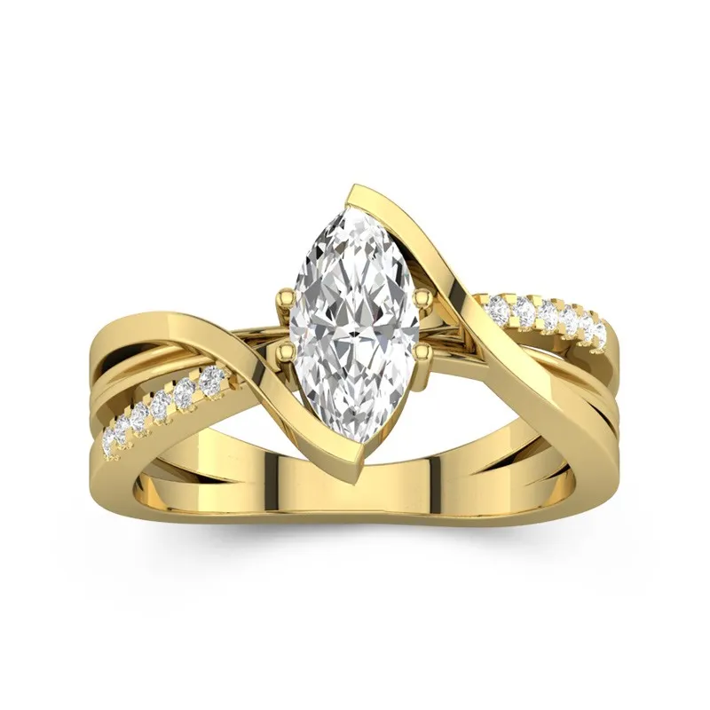 1 CT Marquise Cut Bypass Split Shank Engagement Ring 14K Yellow Gold