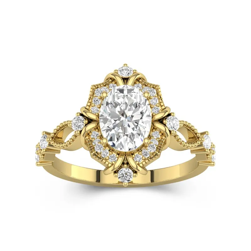 1.5 CT Oval Cut Halo Filigree Vintage Engagement Ring 14K Yellow Gold