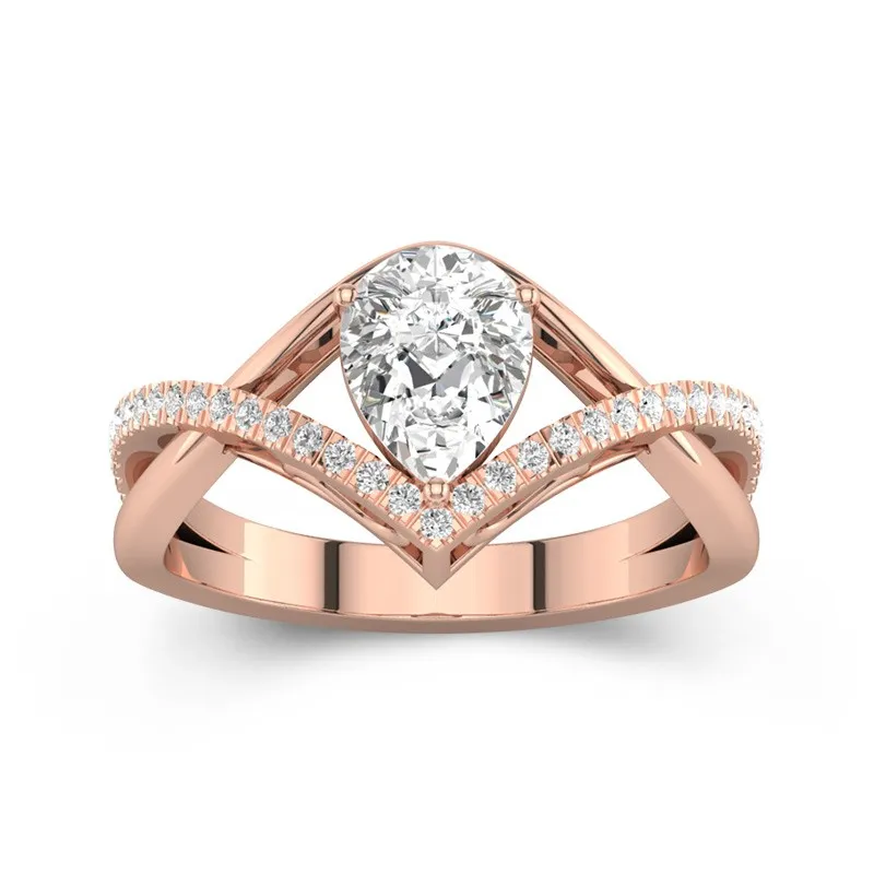 1.2 CT Pear Cut Split Shank Unique Engagement Ring 14K Rose Gold