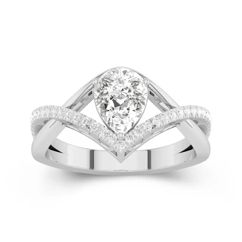 1.2 CT Pear Cut Split Shank Unique Engagement Ring 14K White Gold